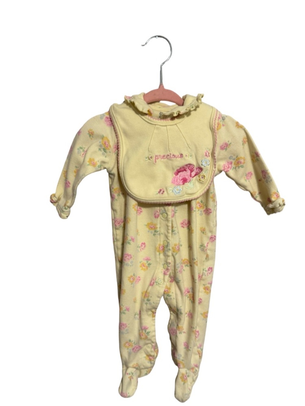 Just One Year Yellow Floral Snap Up Sleeper with Matching Bib Girls 9 M